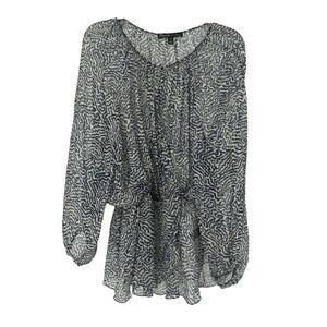 Elizabeth And James Top 100% Silk Long Balloon Sleeve Draped Size M Blue Blouse